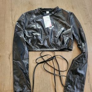 NWT Makemechic Faux Leather Crop Top with Long Sleeves Size Medium
